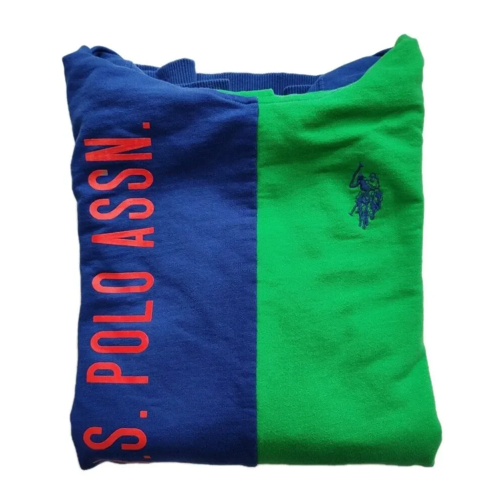 U.S. Polo Assn. pullover hoodie sweatshirt, boys XXL (size 18), blue &‎ green